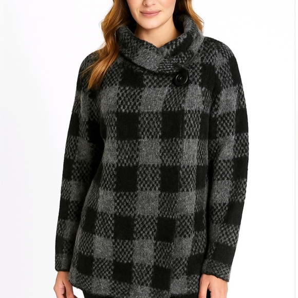 Ellen Tracy Jackets & Blazers - Ellen Tracy Cardigan / Jacket Gray Black Buffalo Plaid Wool Blend Size M NEW